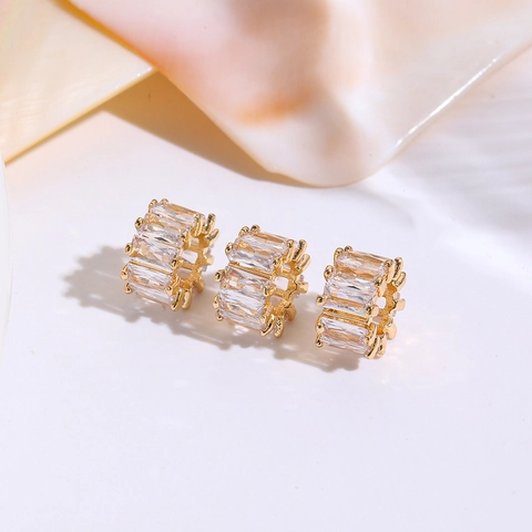 18K Gold Plated Copper Bowknot Spacer Beads Zirconia Hollow Cylinder Loose Beads For DIY Bracelet Necklace Jewelry Making Finding