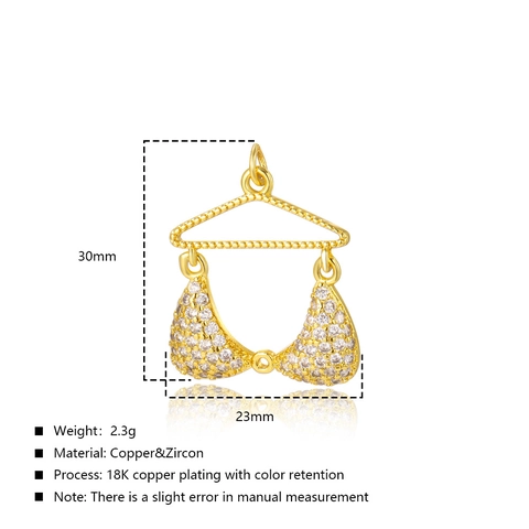 18K Verguld Koperen Bikini Hanger Met Zirconia Creatieve Glinsterende Badmode Vorm DIY Sieraden Ketting Accessoire