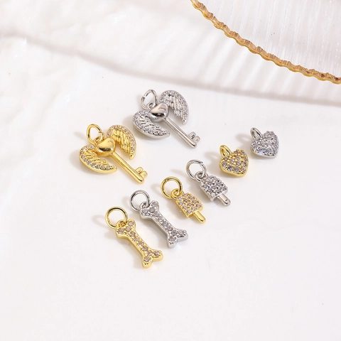 Copper Zirconia Angel Wing Heart Key Bone Ice Cream DIY Charms For Jewelry Making Bracelet Necklace Pendants Accessory