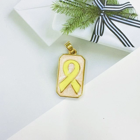 Pendentif en Cuivre Émaillé Ruban de Sensibilisation Plaqué Or 18K Uniquement Motif Cœur Espoir Charmes Rectangle DIY