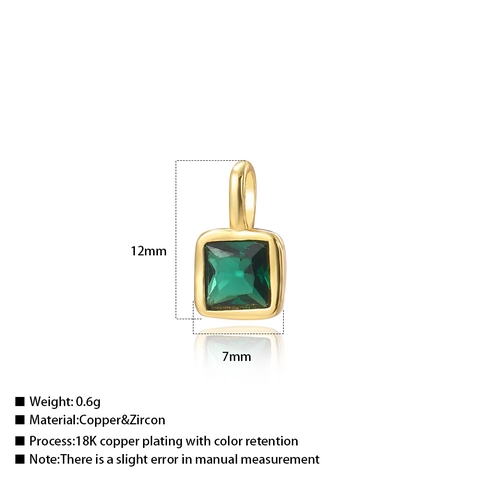 Geometrischer Quadratischer Zirkonia Anhänger 18K Vergoldetes Kupfer Bunter Zirkon Kleiner Anhänger Für DIY Schmuck
