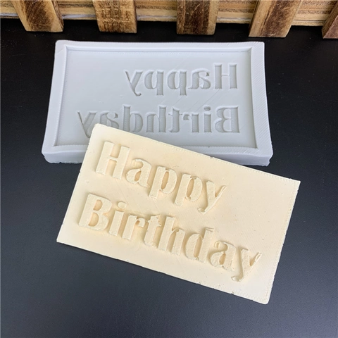 Happy Birthday Silikonform Für Tortendekoration Fondant Schokolade Backwerkzeuge Rechteck DIY Handgemachte Buchstabenkarte Form