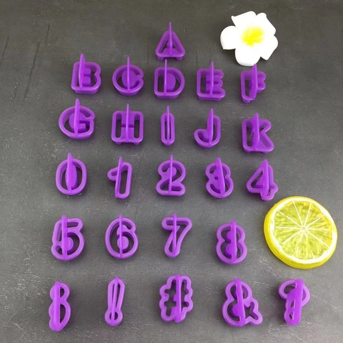 Colección Signos Cifras Alfabeto Cortador de Galletas de Plástico Fondant Relieve 3D Herramientas Decoración Pasteles DIY Púrpura