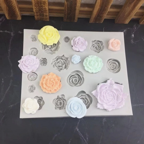 Rose Blume Silikonform DIY Schokolade Fondant Tortendekoration Mehrere Kavitäten Rose Backform Für Seifenherstellung Kunsthandwerk