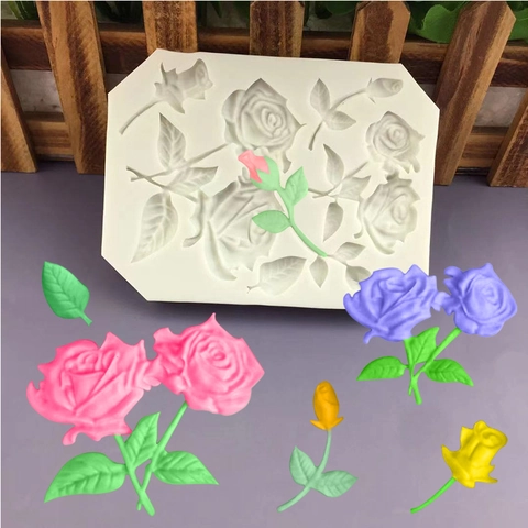 Stampo in Silicone a Forma di Fiore di Rosa e Foglia per Decorazione Torte Fondente Fai da Te Artigianato in Resina Cioccolato