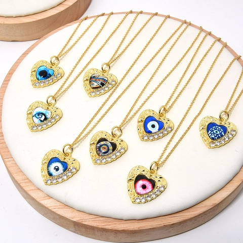 Koperen Boze Oog Hart Hanger Ketting Voor Dames Heren Verguld Geometrisch Lucky Eye Zirconia Ingelegd Trendy Sieraden Hanger