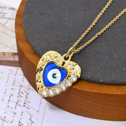 Koperen Boze Oog Hart Hanger Ketting Voor Dames Heren Verguld Geometrisch Lucky Eye Zirconia Ingelegd Trendy Sieraden Hanger