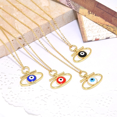 Boheems Koper 18K Verguld Ovaal Boze Oog Hanger Halsketting Voor Vrouwen Mode Emaille Bescherming Amulet Sieraden Cadeau