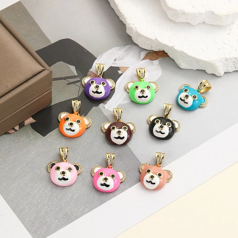 Hip Hop Cartoon Panda Bear Pendant Gold Plated Copper Colorful Enamel Zirconia Pendant Only (Without Chain)