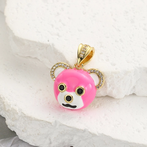 Hip Hop Cartoon Panda Bear Pendant Gold Plated Copper Colorful Enamel Zirconia Pendant Only (Without Chain)