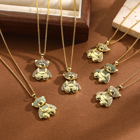 Collana In Rame Placcato Oro 18K Con Ciondolo A Forma Di Orsacchiotto Di Animali In Zirconia Pavé Gioielli Per Donna