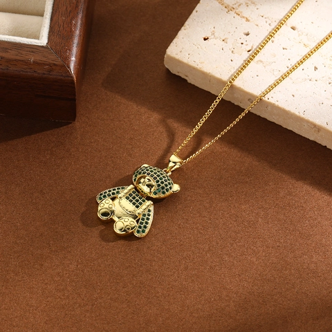 Collana In Rame Placcato Oro 18K Con Ciondolo A Forma Di Orsacchiotto Di Animali In Zirconia Pavé Gioielli Per Donna