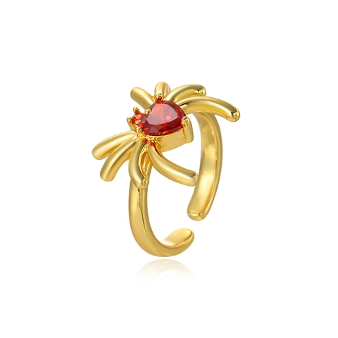 Anello Aperto Regolabile a Forma di Ragno Vintage Gotico Rame Placcato Oro 18K Zirconia Rossa Cuore Occhio Insetto Anello per Halloween Festa Unisex Gioielli