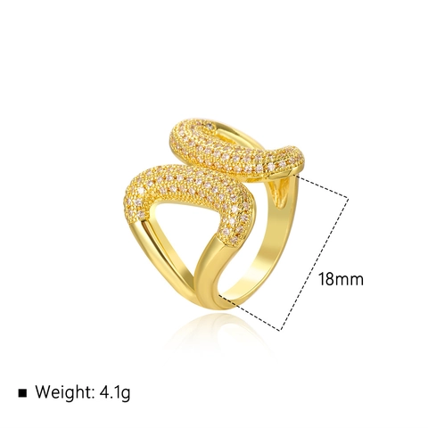 Anillo de Cobre de Moda Chapado en Oro de Dieciocho Quilates Corazón Irregular Anillo Abierto para Mujer Joyería de Circonia Moderna