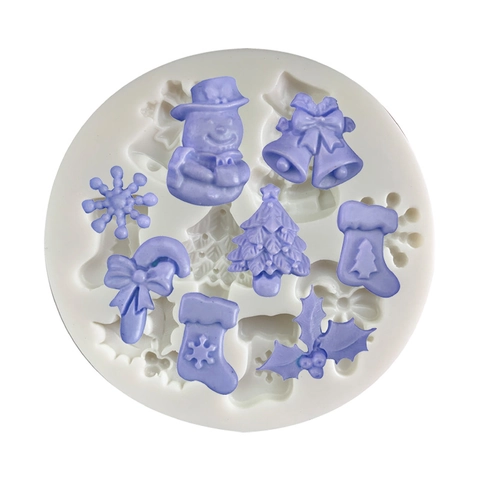 Kerstboom Sneeuwvlok Bel Siliconen Vorm Voor Fondant Chocolade DIY Bakgereedschap Feestelijke Party Taart Decoratie