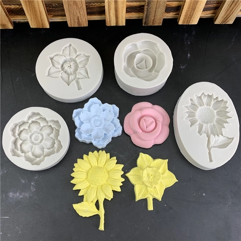 Molde de Silicona de Flores Camelia Girasol Rosa Fondant Chocolate Decoración de Pasteles Herramienta Molde de Repostería para DIY Artesanía