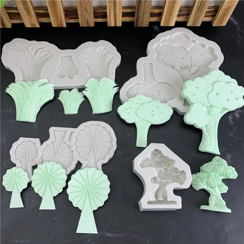 Stampo in Silicone ad Albero ed Erba per Cioccolato Fondente Strumento di Decorazione da Forno Fai da Te in Resina Argilla Gesso