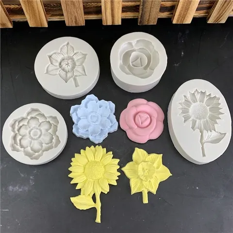 Molde de Silicona de Flores Camelia Girasol Rosa Fondant Chocolate Decoración de Pasteles Herramienta Molde de Repostería para DIY Artesanía