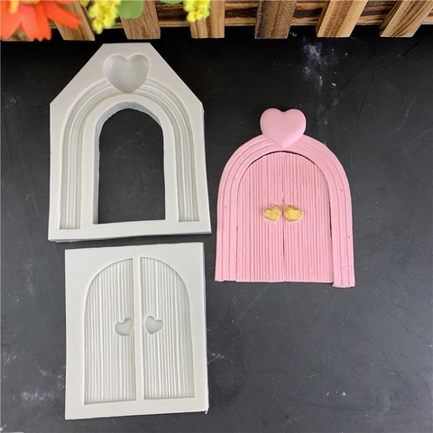 Stampo in Silicone a Forma di Porta in Legno con Arco a Cuore per Decorazione Torte Fondente Cioccolato Gesso Fai da Te Grigio