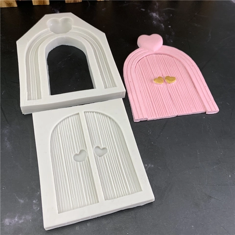 Stampo in Silicone a Forma di Porta in Legno con Arco a Cuore per Decorazione Torte Fondente Cioccolato Gesso Fai da Te Grigio