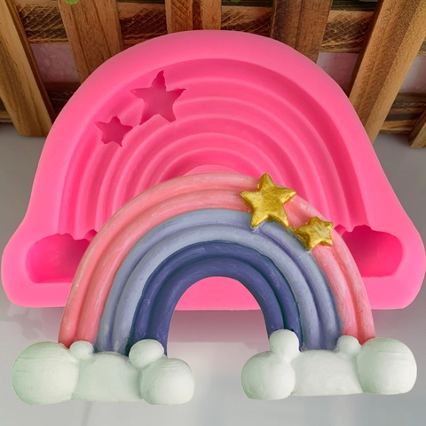 Large Rainbow Cloud Star Silicone Mold For Chocolate Fondant Cake Decorating DIY Baking Tool Gypsum Soap Making Tray