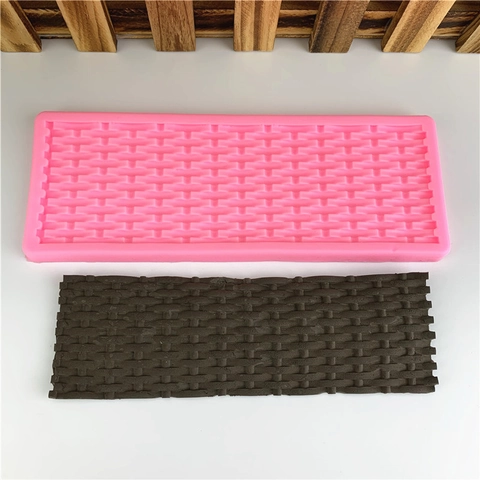 Basketweave Silicone Mold For Cake Decoration DIY Woven Pattern Fondant Baking Tool Pink Chocolate Candy Craft Accessory