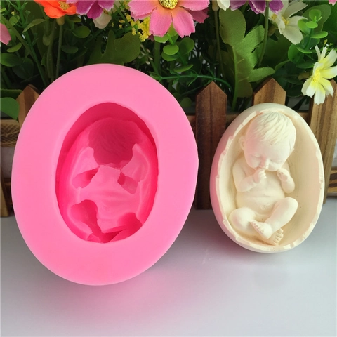 Stampo in Silicone 3D Neonato in Guscio d'Uovo per Decorazione Torte DIY Fondant Cioccolato Sapone Gesso Stampo Rosa
