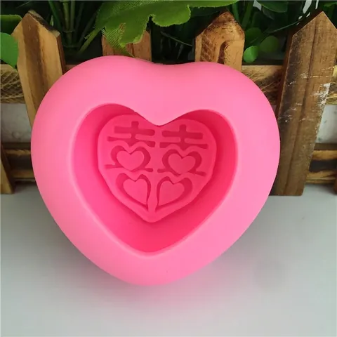 Stampo in Silicone a Cuore Carattere Doppia Felicità per Matrimonio Fai da Te Sapone Cioccolato Strumento Decorazione
