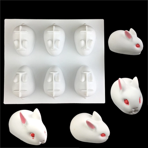 6-Cavity Rabbit Silicone Mold 3D Animal Shape Mousse Cake Chocolate Ice Cream Mold DIY Creative Baking Tool White