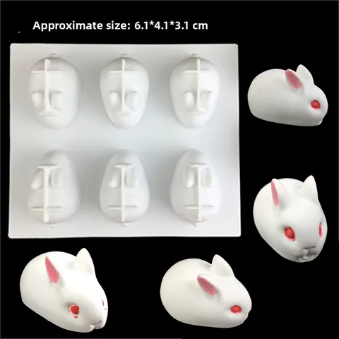 6-Cavity Rabbit Silicone Mold 3D Animal Shape Mousse Cake Chocolate Ice Cream Mold DIY Creative Baking Tool White