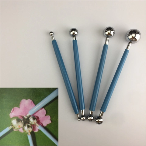 4 Pcs Double Head Stainless Steel Ball Stylus Clay Sculpting Tools Set Blue Handle Fondant Cake Decorating Pottery DIY Tools