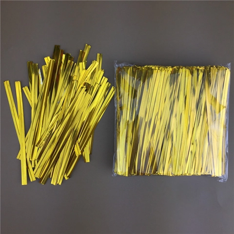 Gold Twist Ties For Lollipop Chocolate Sealing Transparent OPP Flat Bags Gift Candy Packaging Ties For Bakery Party