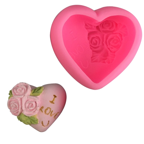 Three-Dimensional Heart Rose Flower Silicone Mold I LOVE U Letter Relief Cake Fondant Chocolate Mold Valentine's Day DIY Crafting Tool