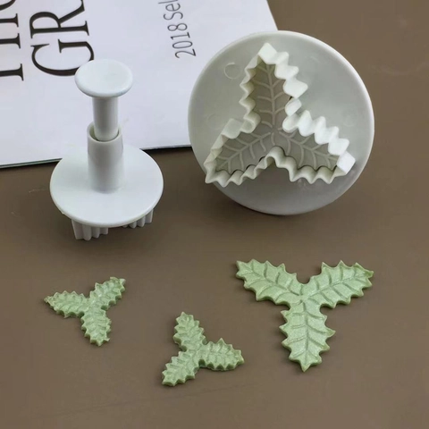 Moldes de Émbolo para Fondant de Hoja de Acebo Cortadores de Galletas de Plástico Blanco para Decoración de Pasteles DIY