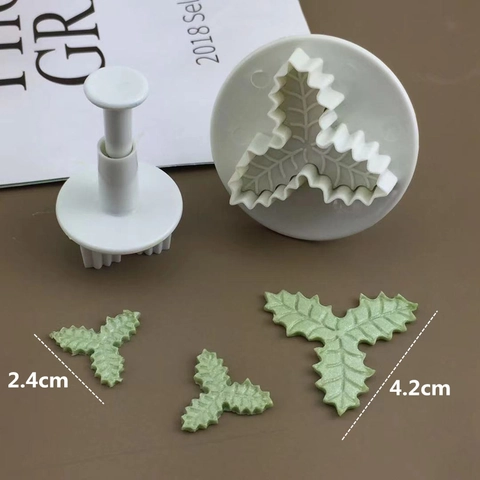 Moldes de Émbolo para Fondant de Hoja de Acebo Cortadores de Galletas de Plástico Blanco para Decoración de Pasteles DIY