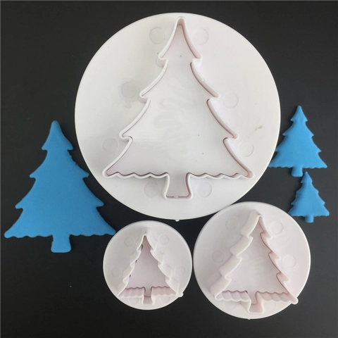 Juego Cortadores de Galletas Árbol de Navidad Moldes de Presión de Fondant de Plástico Blanco Herramientas de Repostería DIY
