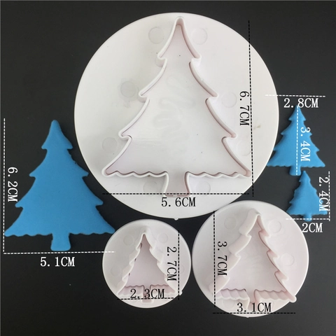Juego Cortadores de Galletas Árbol de Navidad Moldes de Presión de Fondant de Plástico Blanco Herramientas de Repostería DIY