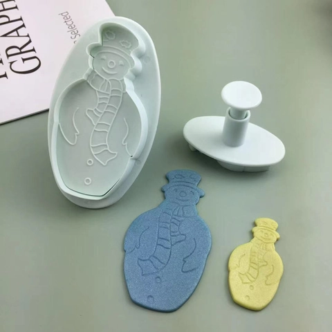Süßes Schneemann Keksform Set Kunststoff Federpresse Fondant Ausstecher DIY Backwerkzeug Für Weihnachten Kuchen Dekoration Nachtisch