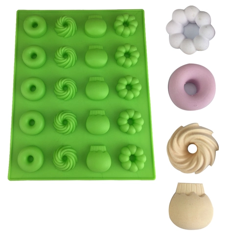 Stampo per Torta in Silicone Verde a Venti Fori Stampo per Cottura al Forno di Cioccolato Mousse Ciambella Irregolare