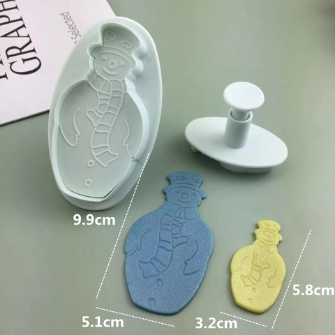 Süßes Schneemann Keksform Set Kunststoff Federpresse Fondant Ausstecher DIY Backwerkzeug Für Weihnachten Kuchen Dekoration Nachtisch