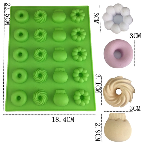 Stampo per Torta in Silicone Verde a Venti Fori Stampo per Cottura al Forno di Cioccolato Mousse Ciambella Irregolare