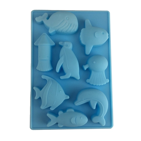 Ocean Animal Multiple Cavity Silicone Mold Whale Dolphin Penguin Shape For Handmade Soap Chocolate Cake Ice DIY Baking Tool Blue