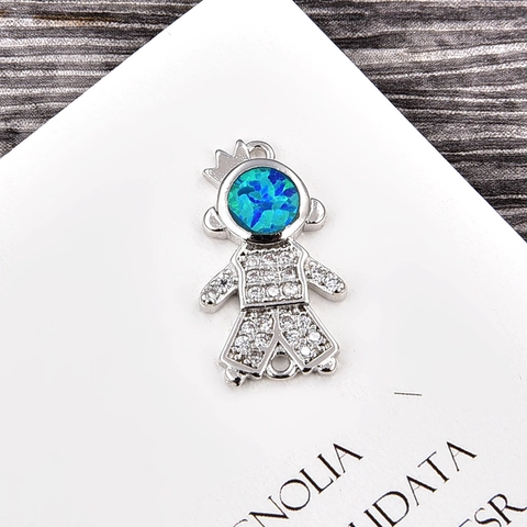 Fashion Copper DIY Jewelry Connector Pendant For Necklace Bracelet Making Girl Figure Artificial Opal Rhinestone Accessory