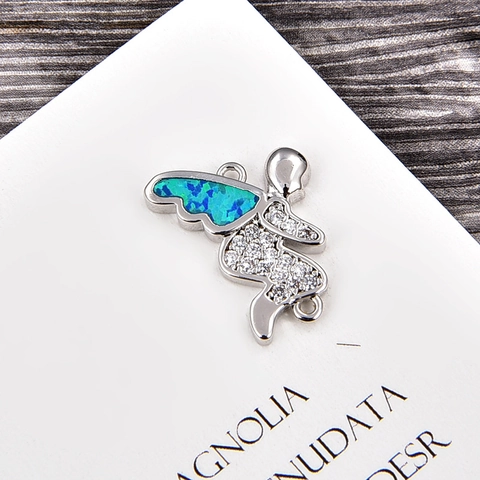 Colgante Ángel de Cobre Con Opalo Artificial y Circonia Accesorios de Joyería Galvanizados para Collares Pulseras Joyas DIY