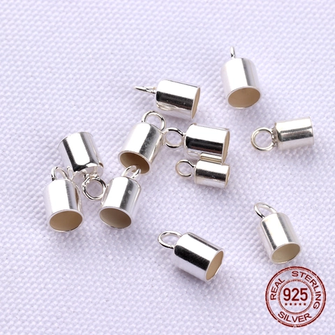 925 Sterling Silver Cord End Caps For Jewelry Making DIY Handcrafted Tassel Cap Connector Findings Round Glue-in Bead Caps
