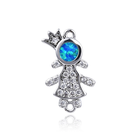 Cute Crown Girl Pendant Copper Synthetic Opal Zirconia Charm For DIY Bracelet Necklace Connector Jewelry Findings Accessories