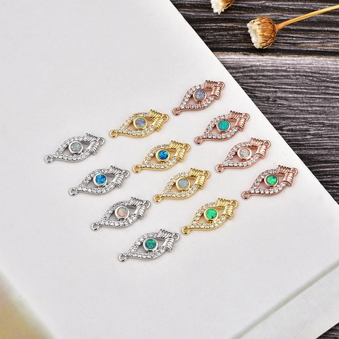 Copper Evil Eye Connector Charms Synthetic Opal Zirconia Inlaid Jewelry Making Supplies For DIY Bracelet Necklace Women Accessories