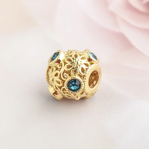 Goldene Kupfer Hohlblume Anhänger Bunte Strass Perlen Für DIY Schmuckherstellung Armband Halskette Zubehör