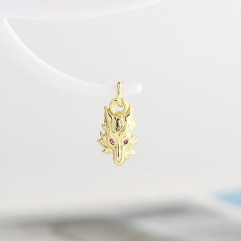 Mini Colgantes de Cabeza de Animal de Cobre con Diamantes de Imitación Incrustados León Lobo Zorro para Joyería DIY