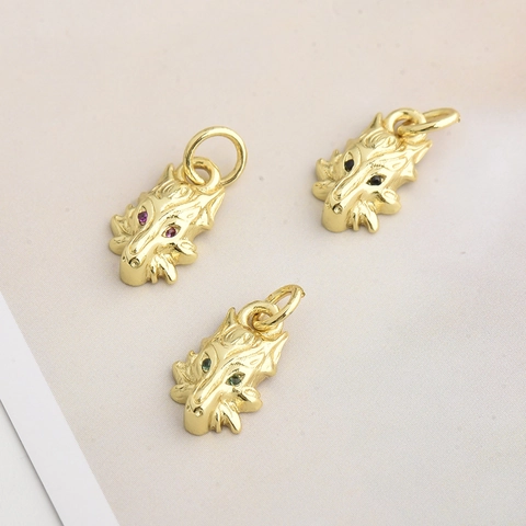Mini Colgantes de Cabeza de Animal de Cobre con Diamantes de Imitación Incrustados León Lobo Zorro para Joyería DIY